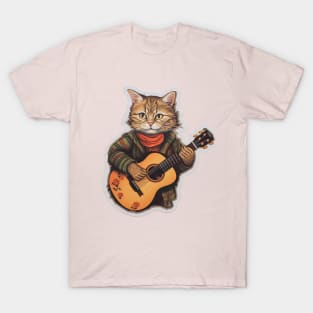 Cat with a guitar - Sticker for music fans and furries! T-Shirt